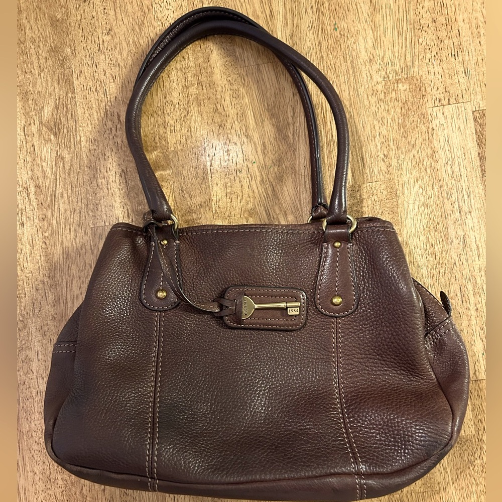 Fossil Genuine Leather Small Purse Handbag Brown Pebbled Leather